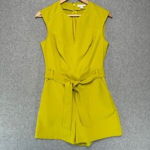 New York & Company Womens Chartreuse V-Neck Belted Romper Size Small NWT 1461